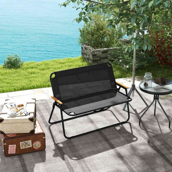 Havebænk sammenklappelig 2-personers campingbænk, op til 220 kg, til camping og terrasse, mesh, sort, 108x65x73cm
