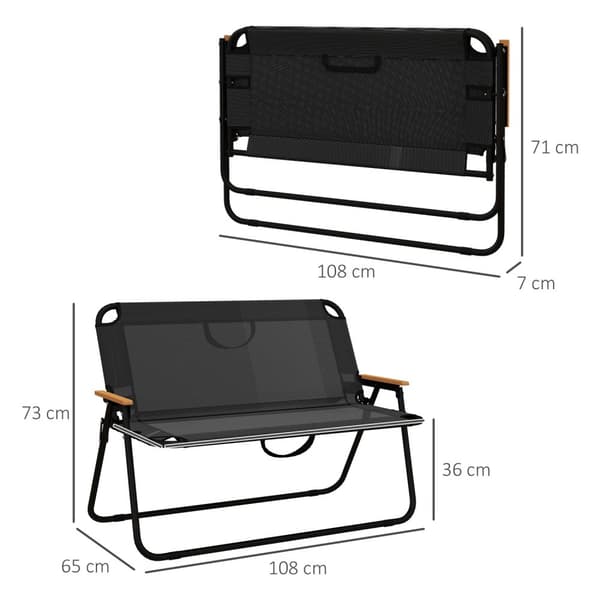 Havebænk sammenklappelig 2-personers campingbænk, op til 220 kg, til camping og terrasse, mesh, sort, 108x65x73cm