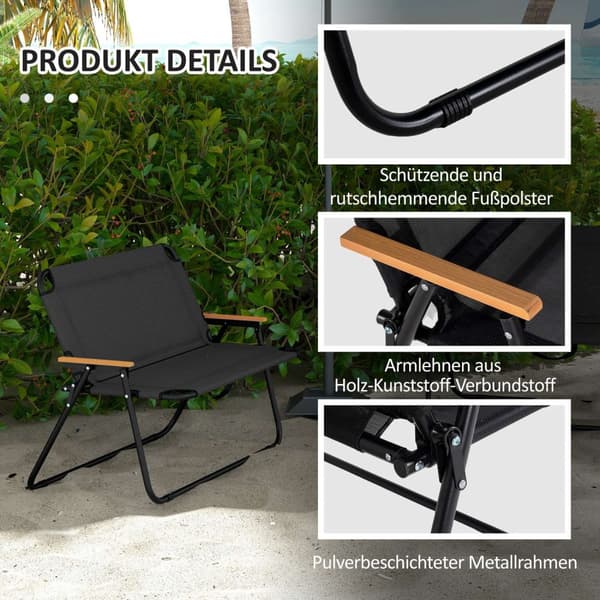 Havebænk sammenklappelig 2-personers campingbænk, op til 220 kg, til camping og terrasse, mesh, sort, 108x65x73cm