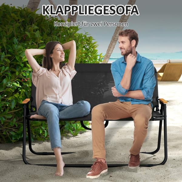 Havebænk sammenklappelig 2-personers campingbænk, op til 220 kg, til camping og terrasse, mesh, sort, 108x65x73cm