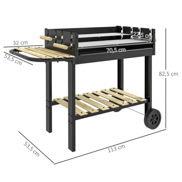 Kullgrill, BBQ campinggrill med to grillrister, hylle, håndtak, metall, svart, 113x53,5x82,5cm