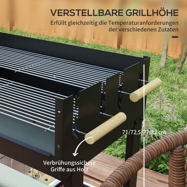 Kullgrill, BBQ campinggrill med to grillrister, hylle, håndtak, metall, svart, 113x53,5x82,5cm