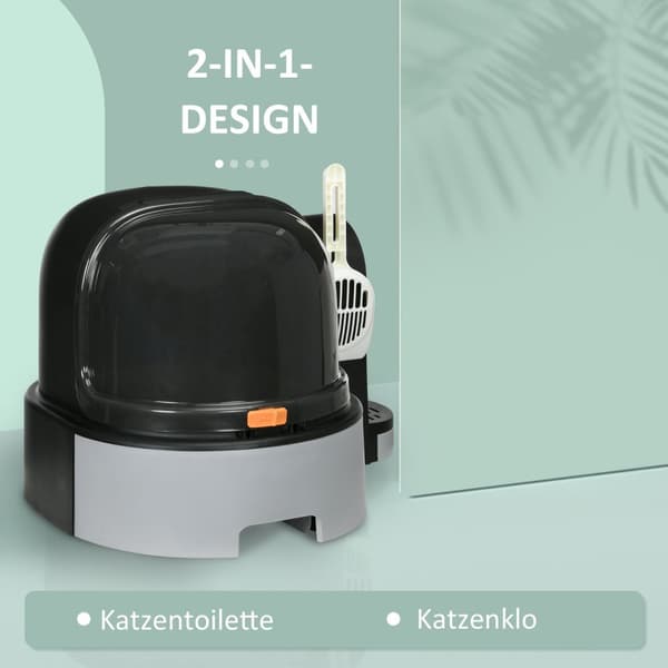 Kattehus kattetoalett 2 uttrekkbare gulvbakker hette scoop for katter opptil 4 kg grå 52x60x42cm