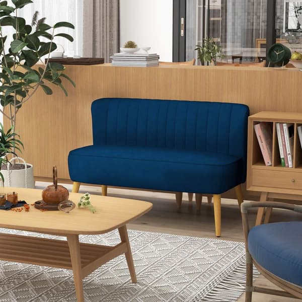 2-seters sofa, to-seter, loveseat med linlook, dobbel sofa med treben, bæreevne opptil 150 kg, himmelblå, 117 x 56,5 x 77 cm