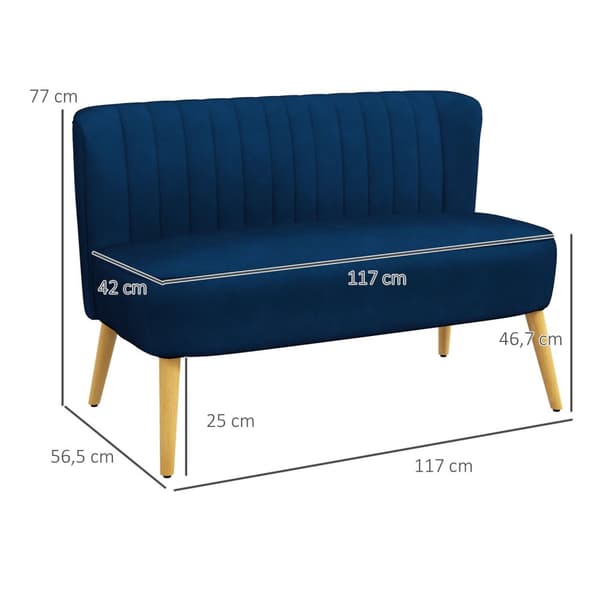 2-seters sofa, to-seter, loveseat med linlook, dobbel sofa med treben, bæreevne opptil 150 kg, himmelblå, 117 x 56,5 x 77 cm