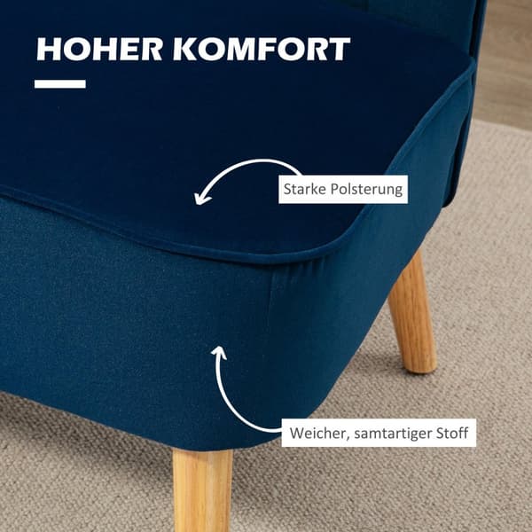 2-seters sofa, to-seter, loveseat med linlook, dobbel sofa med treben, bæreevne opptil 150 kg, himmelblå, 117 x 56,5 x 77 cm