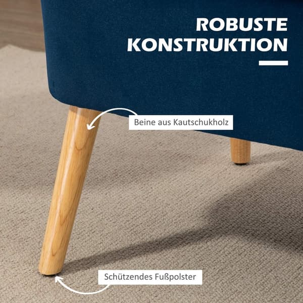 2-seters sofa, to-seter, loveseat med linlook, dobbel sofa med treben, bæreevne opptil 150 kg, himmelblå, 117 x 56,5 x 77 cm