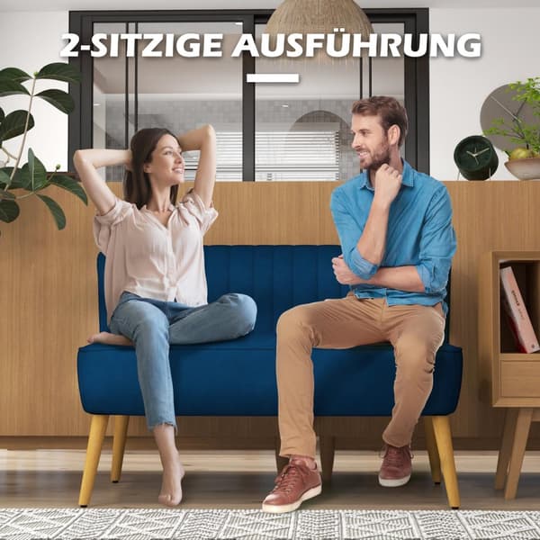 2-seters sofa, to-seter, loveseat med linlook, dobbel sofa med treben, bæreevne opptil 150 kg, himmelblå, 117 x 56,5 x 77 cm