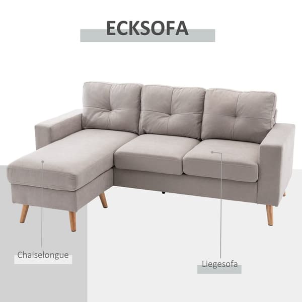 Hjørnesofa L-formet hjørnesofa, hjørnesett, sofasett med sjeselong for 3 personer, stoffsofa til stue, lys grå