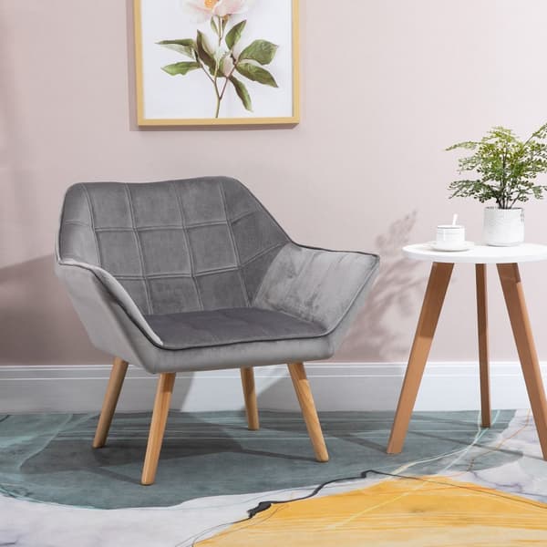 Enkelfåtölj vingstol relaxstol fåtölj med sammetsupphöjda ben sammetsliknande polyester skandinavisk grå 64 x 62 x 72,5 cm