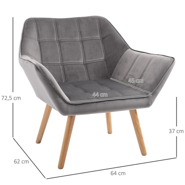 Enkelfåtölj vingstol relaxstol fåtölj med sammetsupphöjda ben sammetsliknande polyester skandinavisk grå 64 x 62 x 72,5 cm