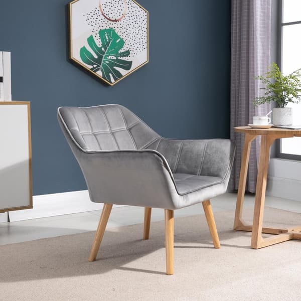 Enkelfåtölj vingstol relaxstol fåtölj med sammetsupphöjda ben sammetsliknande polyester skandinavisk grå 64 x 62 x 72,5 cm