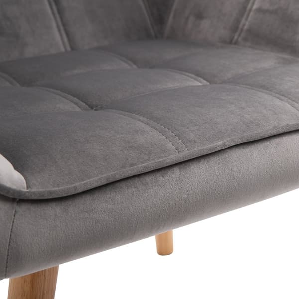 Enkelfåtölj vingstol relaxstol fåtölj med sammetsupphöjda ben sammetsliknande polyester skandinavisk grå 64 x 62 x 72,5 cm