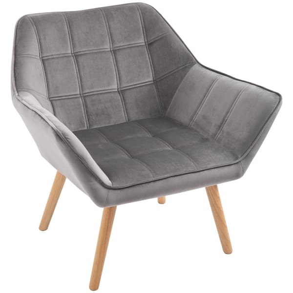 Enkelfåtölj vingstol relaxstol fåtölj med sammetsupphöjda ben sammetsliknande polyester skandinavisk grå 64 x 62 x 72,5 cm