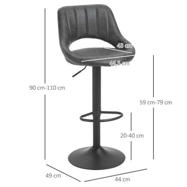 Baarijakkarasarja 2 jakkaraa Keittiöjakkara Nahka Ulkonäkö Kääntyvä korkeus säädettävissä jalkatuella metallikehyksellä 44 x 49 x 90-110 cm harmaa