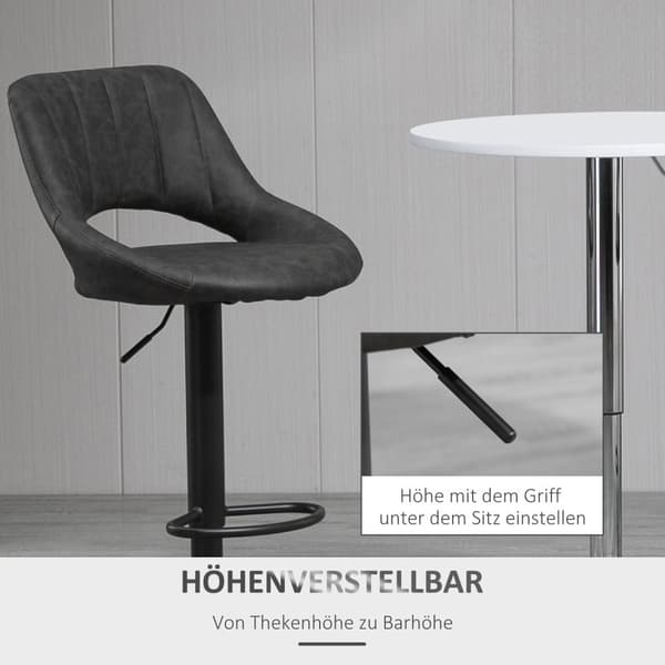 Baarijakkarasarja 2 jakkaraa Keittiöjakkara Nahka Ulkonäkö Kääntyvä korkeus säädettävissä jalkatuella metallikehyksellä 44 x 49 x 90-110 cm harmaa