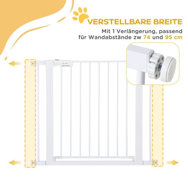 Dörr Säkerhetsgrind Trappport Hundgrind Justerbar 75-96cm Autostängning