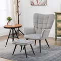 Miniatyrbilde 3 av 10: Vingestol med krakk, lenestol, avslapningsstol, polstret stol med fløyelslook, TV-stol, spisestuestol opptil 120 kg, lys grå