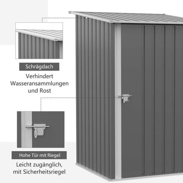 Terästyökaluvaja 0,92 m² lukittava puutarhakaappi kattokatolla, 100x103x160cm, harmaa