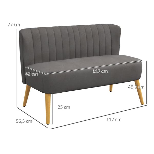 2-seters sofa to-seters loveseat med linlook, dobbel sofa, treben, opptil 150 kg, mørkegrå, 117 x 56,5 x 77 cm