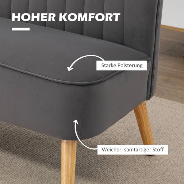2-seters sofa to-seters loveseat med linlook, dobbel sofa, treben, opptil 150 kg, mørkegrå, 117 x 56,5 x 77 cm