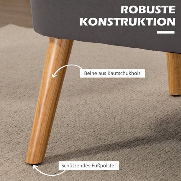2-seters sofa to-seters loveseat med linlook, dobbel sofa, treben, opptil 150 kg, mørkegrå, 117 x 56,5 x 77 cm