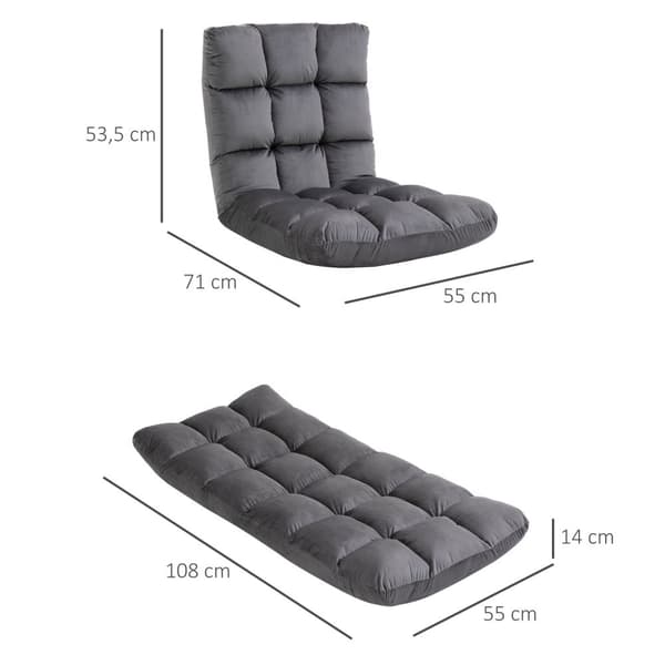Golvstol 3-i-1 fällbart golv stolryggstöd 13 lägen sittdyna grå metallskum 55x71x53,5cm