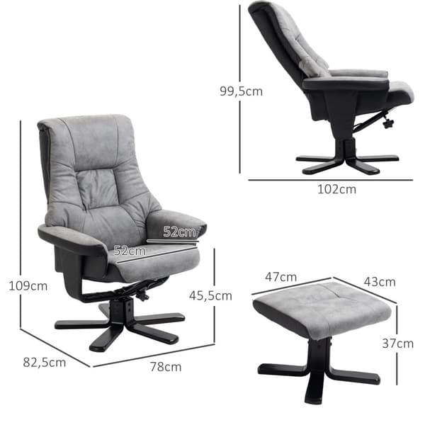 Avslappingsstol med krakk, roterende TV-stol, TV-stol med liggefunksjon, mikrofibergrå, 78 x 82,5 x 109 cm
