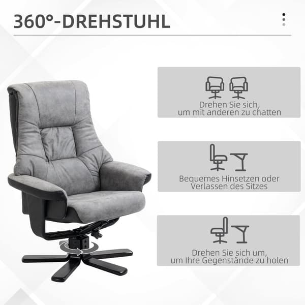 Avslappingsstol med krakk, roterende TV-stol, TV-stol med liggefunksjon, mikrofibergrå, 78 x 82,5 x 109 cm