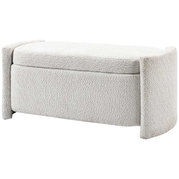 Benk, sengebenk med oppbevaringsplass, polstret benk med lokk, fløyelslook, oppbevaringsbenk, krem, 105 x 44 x 45,5 cm