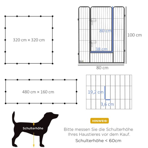 Puppy run, hvalpe kravlegård, udendørs indhegning til mellemstore, små hunde, små dyreløb, DIY hvalpe indhegning med to døre, stål, grå