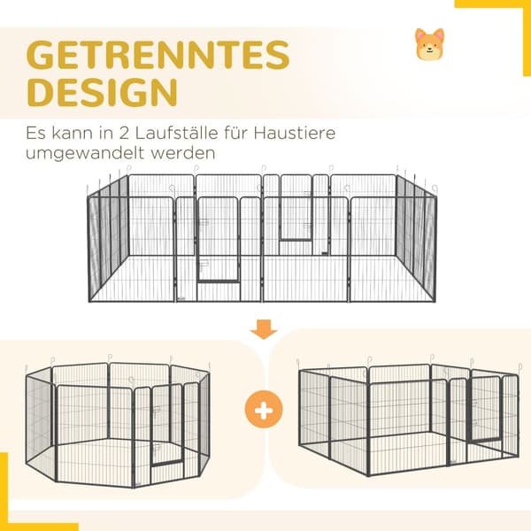 Puppy run, hvalpe kravlegård, udendørs indhegning til mellemstore, små hunde, små dyreløb, DIY hvalpe indhegning med to døre, stål, grå