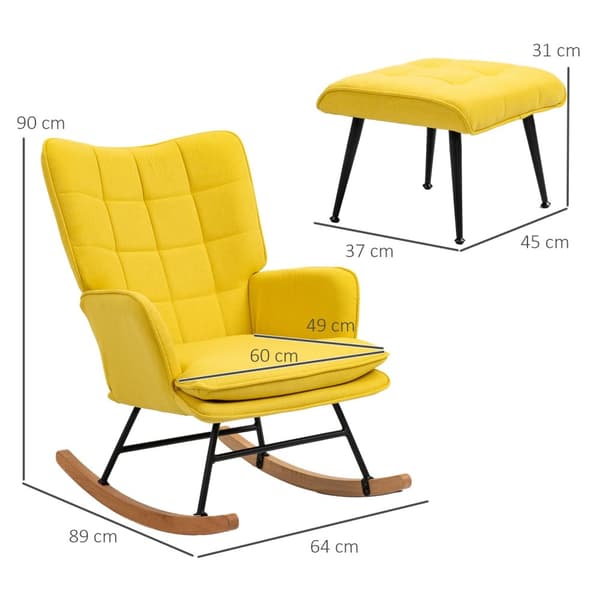 Gyngestol med skammel, lænestol, afslapningsstol med linned look, gyngestol med en bæreevne på op til 130 kg, beige