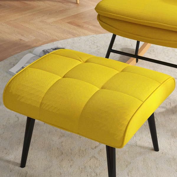 Gyngestol med skammel, lænestol, afslapningsstol med linned look, gyngestol med en bæreevne på op til 130 kg, beige