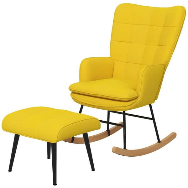 Gyngestol med skammel, lænestol, afslapningsstol med linned look, gyngestol med en bæreevne på op til 130 kg, beige