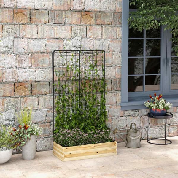 Højbed med espalier, plantekasse i træ, urtebed, blomsterkasse til haven, altan, naturtræ, 80 x 38 x 145 cm