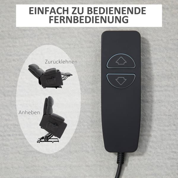 Lenestol med ståhjelp, elektrisk hvilestol med massasjefunksjon, TV-lenestol med varmefunksjon, med flanell-look, mørkegrå