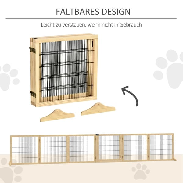 Dørsikkerhedslåge til hunde med fodstøtte, tovejs foldning, fyrretræ, metal, natur, 432x36x70cm