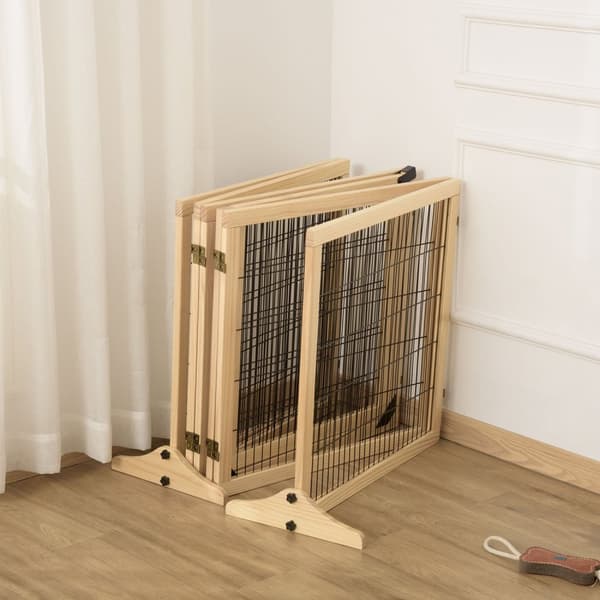 Dørsikkerhedslåge til hunde med fodstøtte, tovejs foldning, fyrretræ, metal, natur, 432x36x70cm