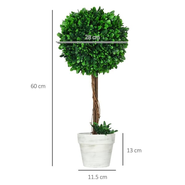 Kunstigt buksbom sæt af 2, UV-bestandige kunstige planter, 60cm, i urtepotte, til stue, grøn