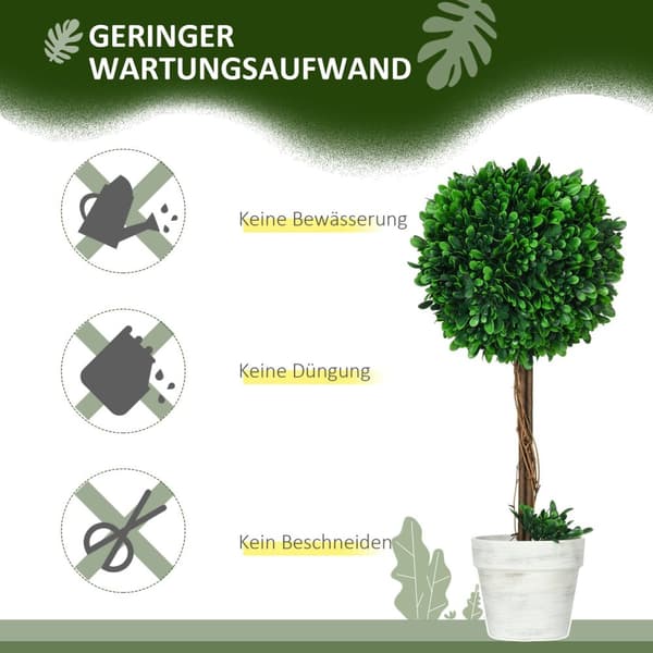Kunstigt buksbom sæt af 2, UV-bestandige kunstige planter, 60cm, i urtepotte, til stue, grøn