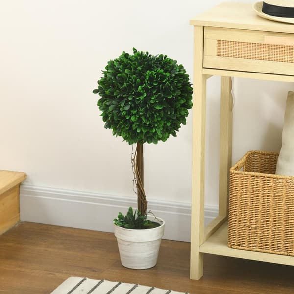 Kunstigt buksbom sæt af 2, UV-bestandige kunstige planter, 60cm, i urtepotte, til stue, grøn