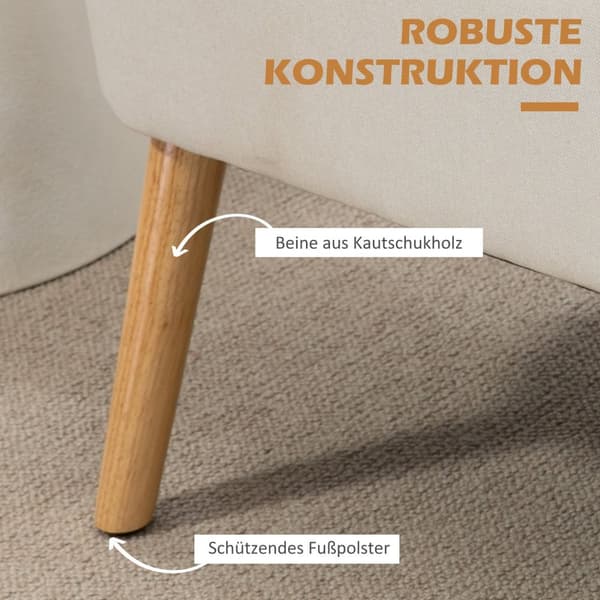 2-seters sofa, loveseat med linlook, dobbel sofa med treben, bæreevne opptil 150 kg, kremhvit, 117 x 56,5 x 77 cm
