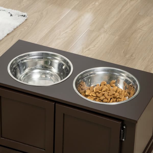Hævede hundeskåle med opbevaringsplads, 2 skåle, til store hunde, vandskål, madskål, hundeskålsstativ, 60 cm x 30 cm x 34 cm, kaffe