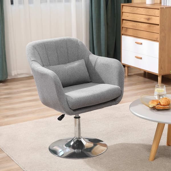 Kääntötuoli, korkeussäädettävä kääntötuoli, Retro Accent -tuoli, lepotuoli selkätyynyllä olohuoneeseen, liinavaatteet, harmaa