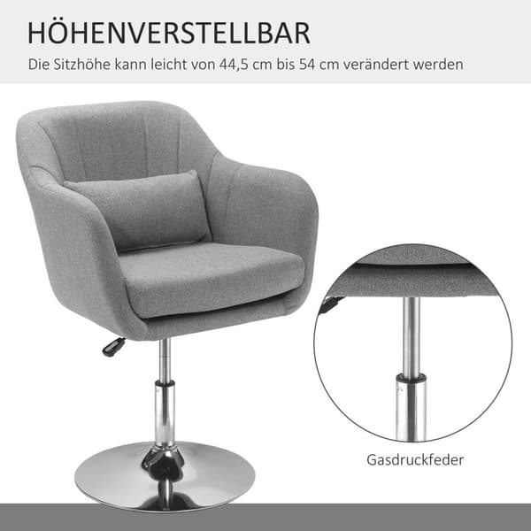 Svingstol, Høydejusterbar svingstol, Retro Accent-stol, Relax-stol med ryggpute for stue, Lin, Grå