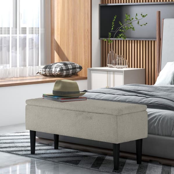 Benk med oppbevaringsplass, sengebenk, polstret benk med sammenleggbart lokk, fløyelslook, brystbenk til stue, soverom, 95 x 38 x 45 cm