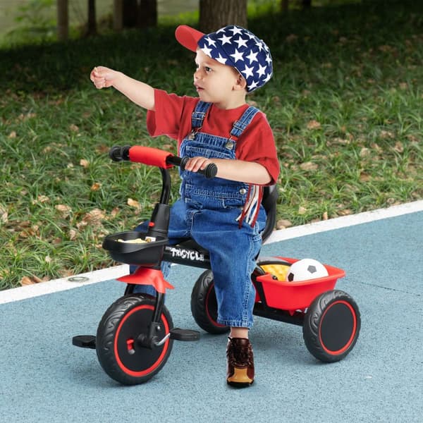 Trehjulssykkel, trehjulssykkel for barn, barnesykkel med hoftebelte, pedaler, sykkelkurv, barnesykkel med høydejusterbart sete, for 2-5 år
