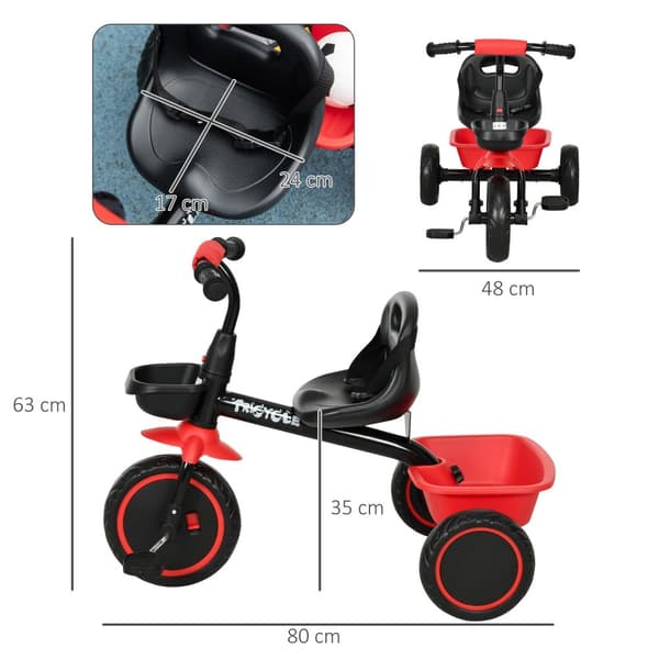 Trehjulssykkel, trehjulssykkel for barn, barnesykkel med hoftebelte, pedaler, sykkelkurv, barnesykkel med høydejusterbart sete, for 2-5 år