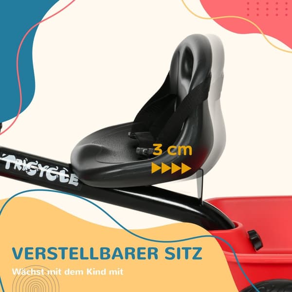 Trehjulssykkel, trehjulssykkel for barn, barnesykkel med hoftebelte, pedaler, sykkelkurv, barnesykkel med høydejusterbart sete, for 2-5 år